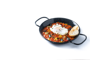 Vegetable pisto manchego with tomatoes, zucchini, peppers, onions,eggplant and egg, served in...