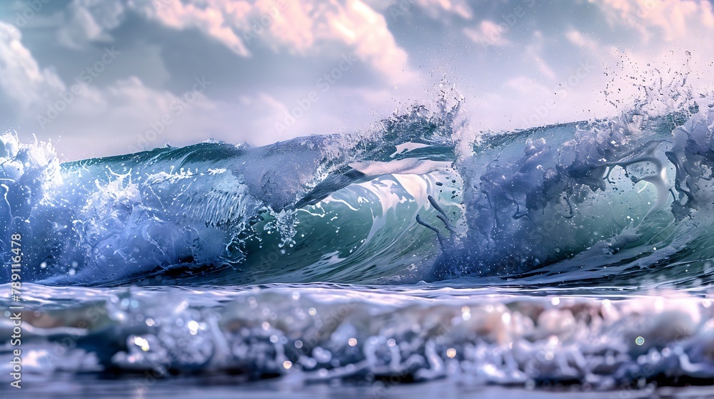 Poster sea wave close up low angle view : generative ai