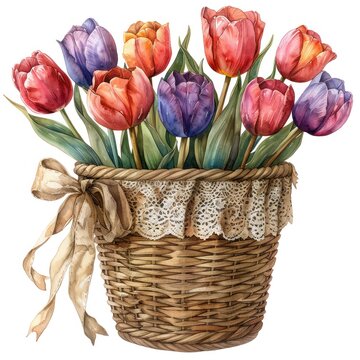 watercolor tulip basket