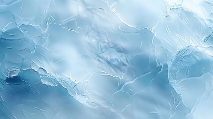 The cold textured surface of frosty ice block on a blue background with a texture. A beautiful white ice background with blue tones, top view. - obrazy, fototapety, plakaty