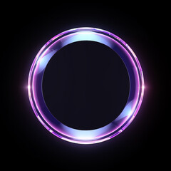 circle shape, crystal clear, glass look, little bit purple shades, black background сreated with Generative Ai