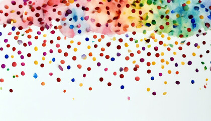 Happy white bright rainbow colorful wide Amazing confetti celebration Watercolor Alive card  background  painted dots  hand colored confetti  blob blot scatter hol