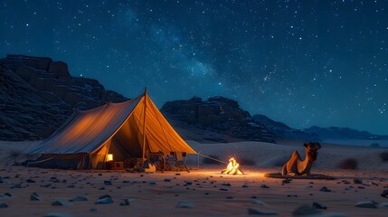 Nighttime Camping Adventure: Desert Expedition in Saudi Arabia Ai Image