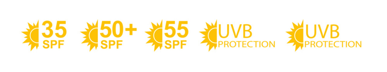 SPF 50 icon. Sun protection for skin. UVA UVB sunscreen protection. SPF icon for or skin cosmetics packaging. Vector