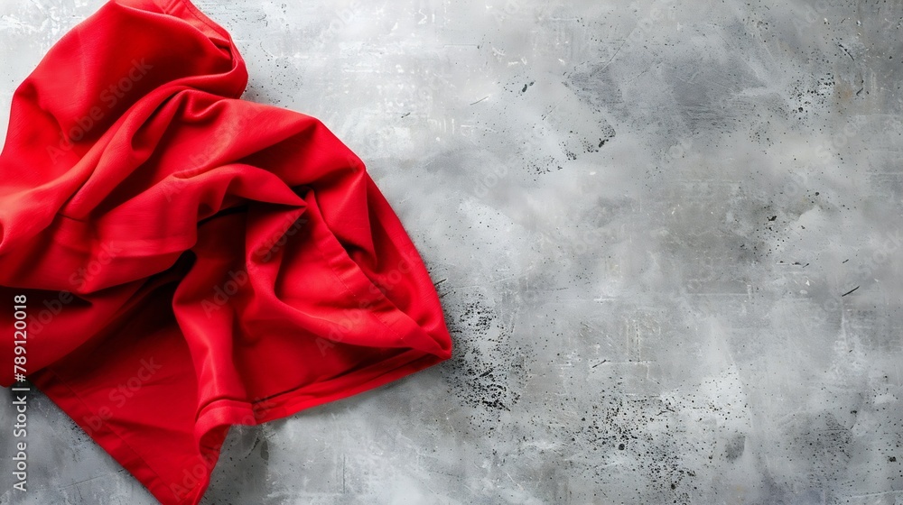 Aufkleber top view with red empty kitchen napkin isolated on table background Folded cloth for mockup with copy space Flat lay Minimal style : Generative AI