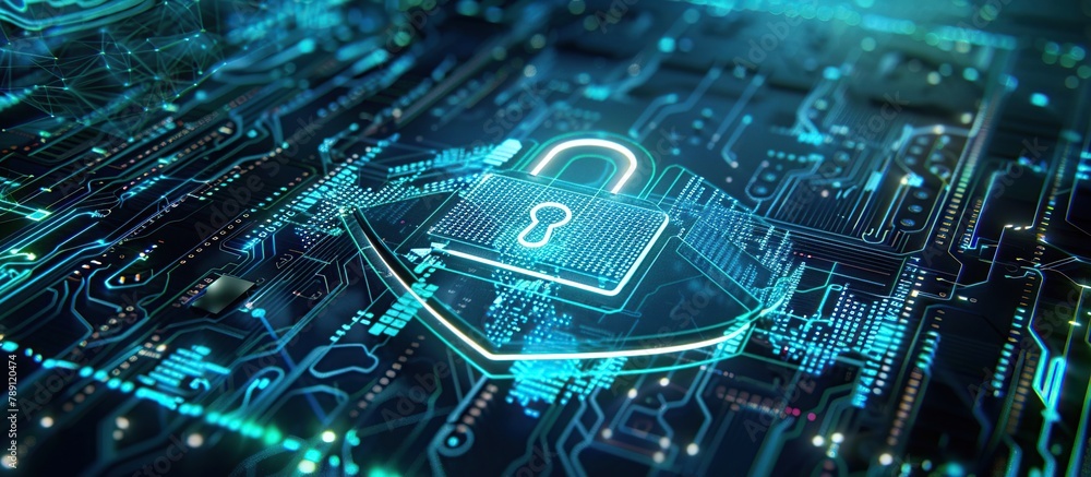 Poster visualization of digital protection, symbolizing the essence of cybersecurity in a digital. technolo
