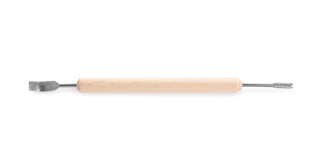 One wooden clay crafting tool isolated on white, top view