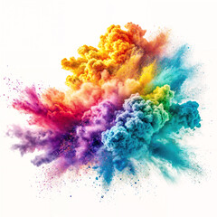A vibrant and colorful cloud of powder or smoke, which appears to be made up of various colors. The colors are rich and intense, creating a visually striking scene.