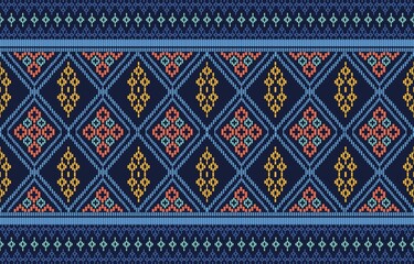 Seamless pattern. ikat, hand drawing ethnic black, white and blue color, Abstract ogee textured background for textile, wallpaper, carpet, clothing. Traditional bohemian vector illustration.