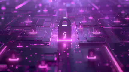cybersecurity services concept or secure connection of digital privacy closeup and safety lock purple pinkish design - AI Generative