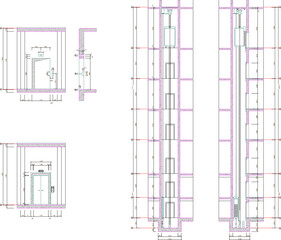 vector image of detailed architectural design of a multi-storey building elevator