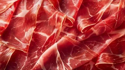 Poster Restaurant closeup slices italian jamon meat meat texture close up background meat : Generative AI  © Generative AI