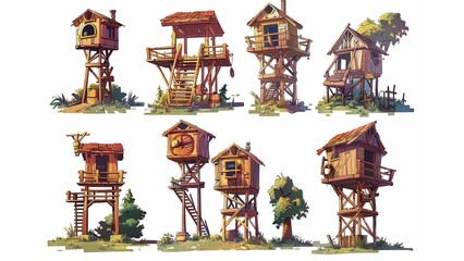 wooden watchtower, concept art, props, casual game. cartoon style 3d concept, bright colors concept art of a character in a casual 2D game