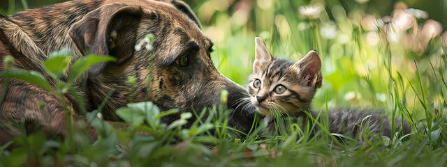 Fototapeta premium Harmony in Hues: A Canine and Feline Symphony