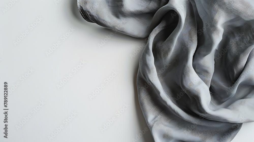 Poster top view with gray kitchen napkin isolated on table background Folded cloth for mockup with copy space Flat lay Minimal style : Generative AI