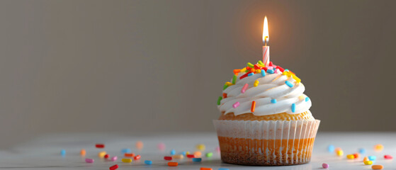 Birthday Cupcake With One Candle copy space