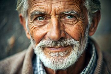 Close-up Portrait of a Content Senior Man: A close-up portrait of a content senior man, conveying wisdom and serenity in old age.

