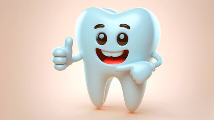 Cheerful 3d cartoon tooth character - obrazy, fototapety, plakaty
