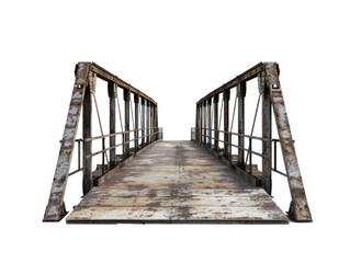 a rough metal bridge entrance going into the distance ,on transparency background PNG