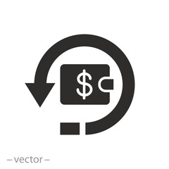price save money icon, arrow cashback, refund cost, cash back wallet rebate, return coin pay, flat vector illustration