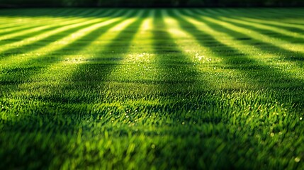 Closeup green grass natural greenery texture of lawn garden Stripes after mowing lawn court Concept...