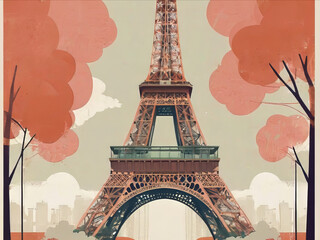 Eiffel Tower collage artwork illustration - obrazy, fototapety, plakaty