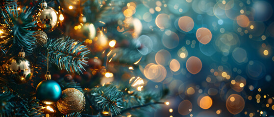 Obraz na płótnie Canvas Christmas Tree With Baubles And Blurred Shiny Lights c