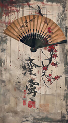 Traditional Japanese art Against a Red and Black Background With Calligraphy