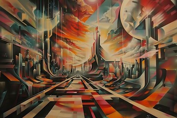 : A graffiti mural of a futuristic cityscape,
