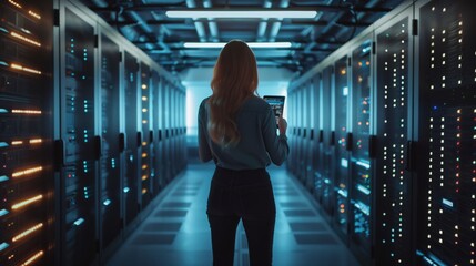 A data processing expert sets up a server in a data center, ensuring the efficient operation of computer systems and data security. Server Room