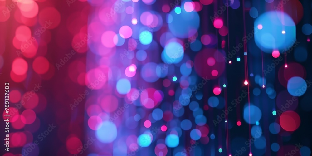 Poster a colorful background with many small blue and red circles. the circles are all different sizes and 