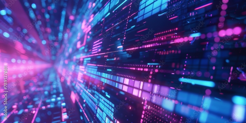 Aufkleber a computer generated image of a futuristic cityscape with neon lights and a blue and pink color sche