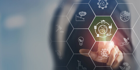 Sustainable business value chain concept. LCA, Life cycle assessment . Positive environmental...