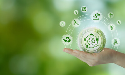 Sustainable business value chain concept. LCA, Life cycle assessment . Positive environmental...