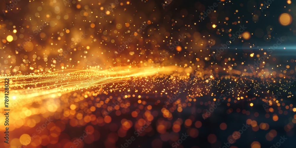 Poster a bright orange and black background with a lot of sparkles. the sparkles are scattered all over the