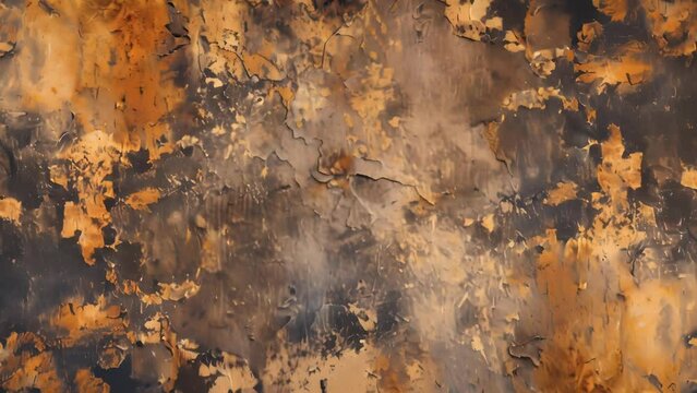 An abstract rusty metal texture background in shades of deep brown and ocher. The oxidation and degradation of the metal surface has formed a distinctive coloration and pattern. 