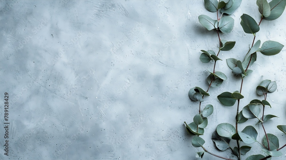 Poster feminine styled stock photo floral composition of green silver dollar eucalyptus leaves and branches
