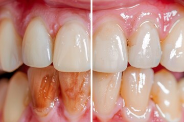 Before and after comparison of dental enamel erosion showcasing teeth health