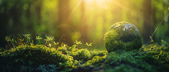 Obraz na płótnie Canvas Earth Day Environment Green Globe In Forest