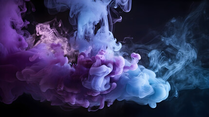 Colorful rainbow smoke in the black background. Abstract flowing of colored liquid wave concept.