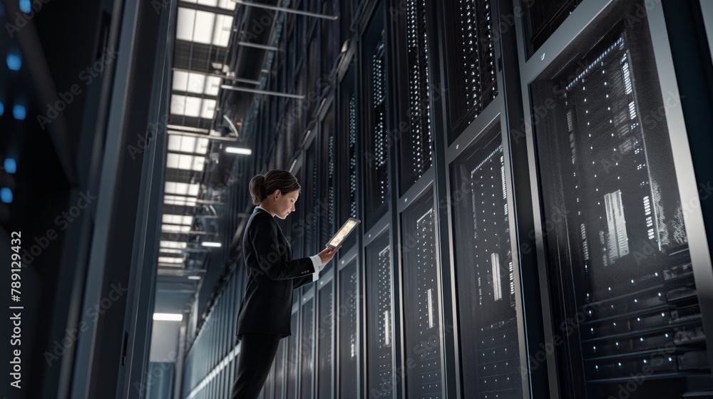 Fototapete The professional engineer is deeply committed to improving cloud storage and configuring servers for optimal data retention.