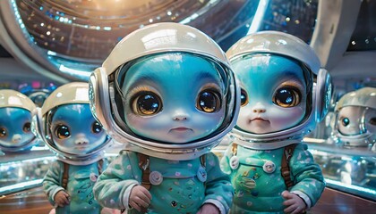 Innocent baby aliens with big eys - obrazy, fototapety, plakaty