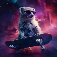 funny mammal animal portrait with sunglasses on a skateboard - by generative ai