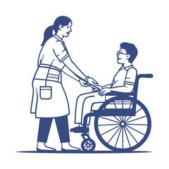 Nurse Pushing a Patient in a Wheelchair illustration