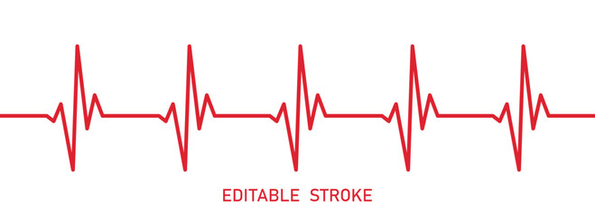 Editable stroke heart diagram, red EKG, cardiogram, heartbeat line vector design to use for healthcare, healthy lifestyle, medical laboratory, cardiology project.
 - obrazy, fototapety, plakaty