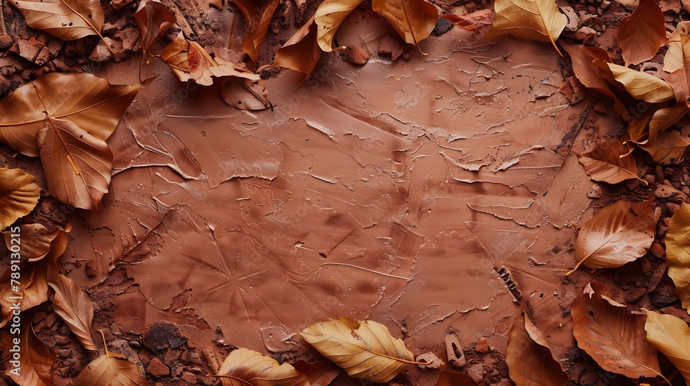 Poster frame border from dry fallen leaves on the modern bieg terracotta stone background thanksgiving autu