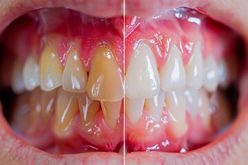 Dramatic comparison of unhealthy and healthy human gums and teeth