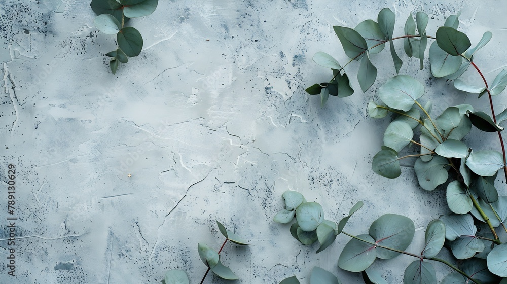 Aufkleber feminine styled stock photo floral composition of green silver dollar eucalyptus leaves and branches
