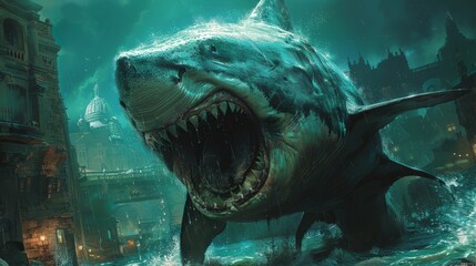 Fototapeta premium dramatic illustration of a great white shark 