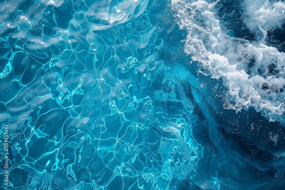 Poster light plays across rippling turquoise waters, creating a vibrant, inviting surface with dynamic move